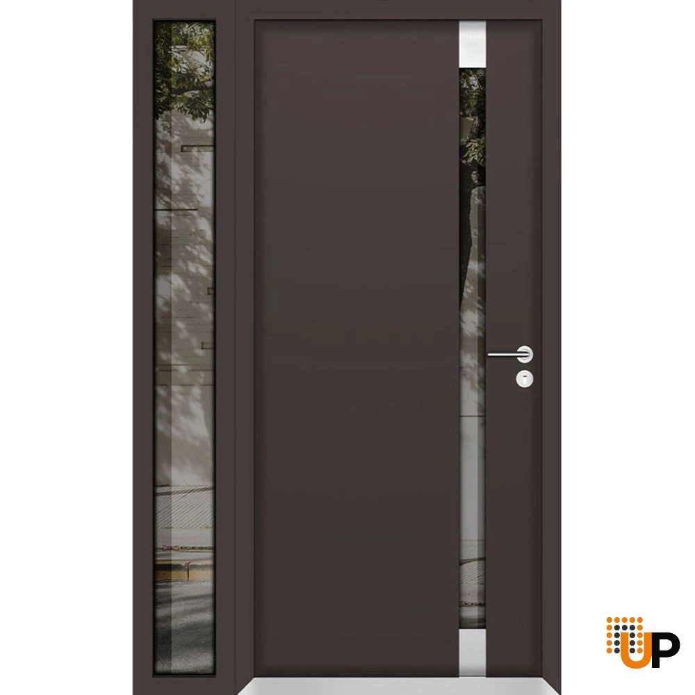 Single swing metal-aluminum modern exterior door with triplex glass | Cynex 6777 Brown | 48 x 80 (32+16 x 80) photo#1