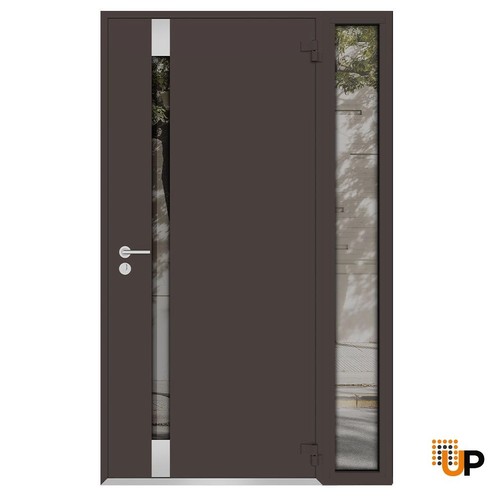 Single swing metal-aluminum modern exterior door with triplex glass | Cynex 6777 Brown | 46 x 80 (32+14 x 80) photo#2