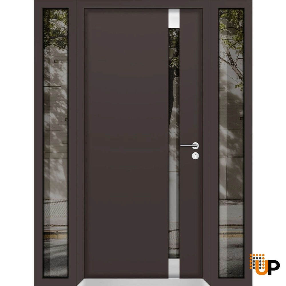 Single swing metal-aluminum modern exterior door with triplex glass | Cynex 6777 Brown | 64 x 80 (14+36+14 x 80) photo#1