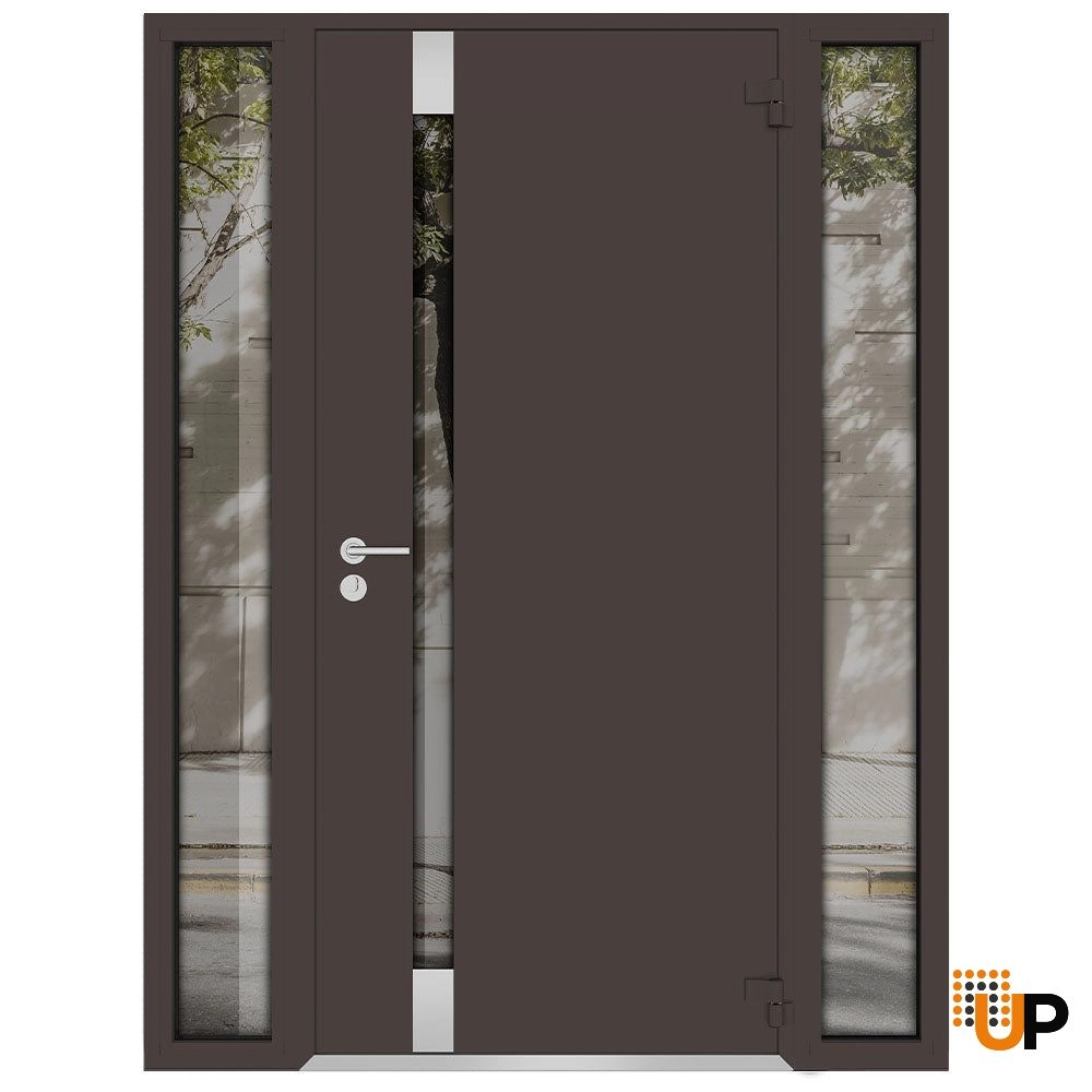 Single swing metal-aluminum modern exterior door with triplex glass | Cynex 6777 Brown | 64 x 80 (14+36+14 x 80) photo#2