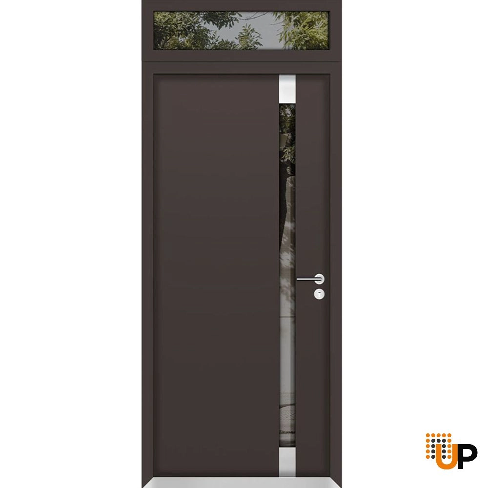 Single swing metal-aluminum modern exterior door with triplex glass | Cynex 6777 Brown | 32 x 94 (32 x 80+14) photo#1
