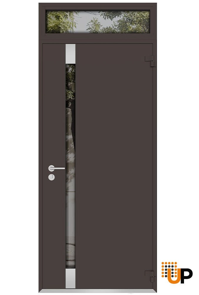 Single swing metal-aluminum modern exterior door with triplex glass | Cynex 6777 Brown | 32 x 94 (32 x 80+14) photo#2