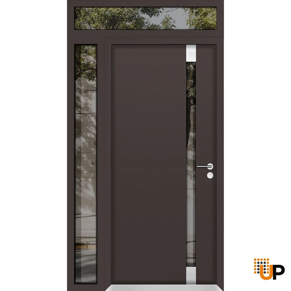 Single swing metal-aluminum modern exterior door with triplex glass | Cynex 6777 Brown | 46 x 96 (32+14 x 80+16) photo#1