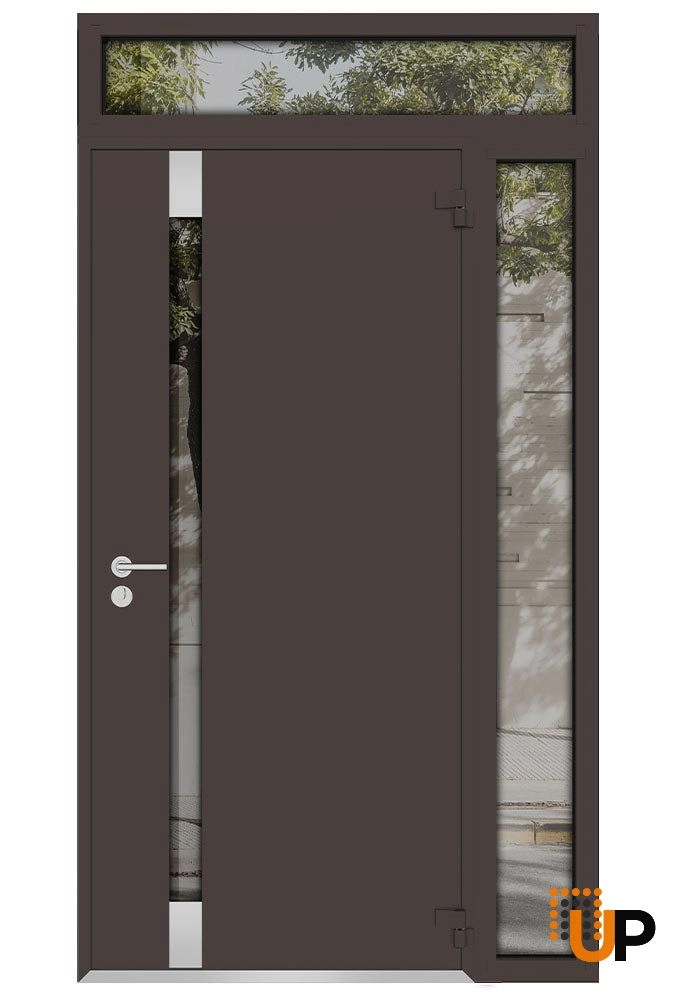 Single swing metal-aluminum modern exterior door with triplex glass | Cynex 6777 Brown | 46 x 96 (32+14 x 80+16) photo#2