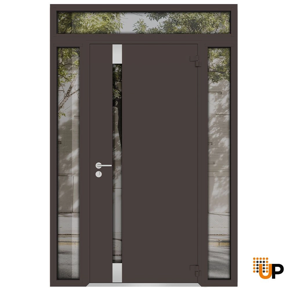 Single swing metal-aluminum modern exterior door with triplex glass | Cynex 6777 Brown | 64 x 94 (16+32+16 x 80+14) photo#2