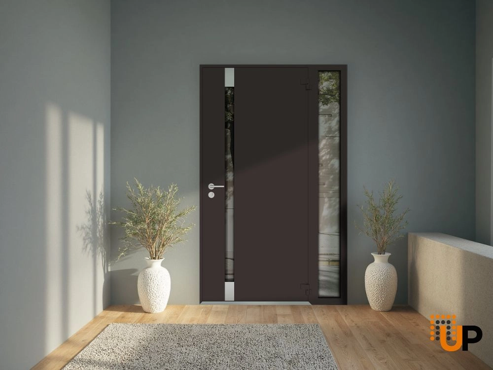 Single swing metal-aluminum modern exterior door with triplex glass | Cynex 6777 Brown | 46 x 80 (32+14 x 80) photo#4