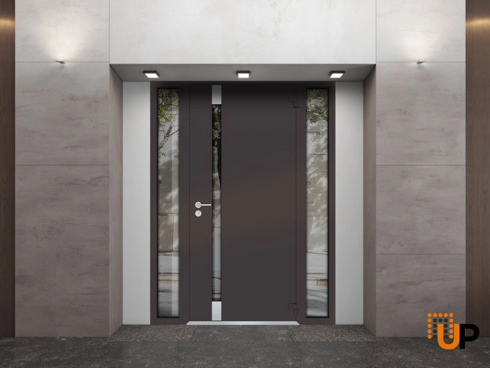 Single swing metal-aluminum modern exterior door with triplex glass | Cynex 6777 Brown | 60 x 80 (14+32+14 x 80) photo#4