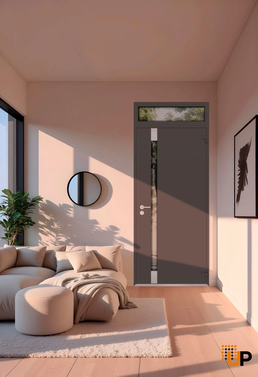 Single swing metal-aluminum modern exterior door with triplex glass | Cynex 6777 Brown | 36 x 94 (36 x 80+14) photo#4