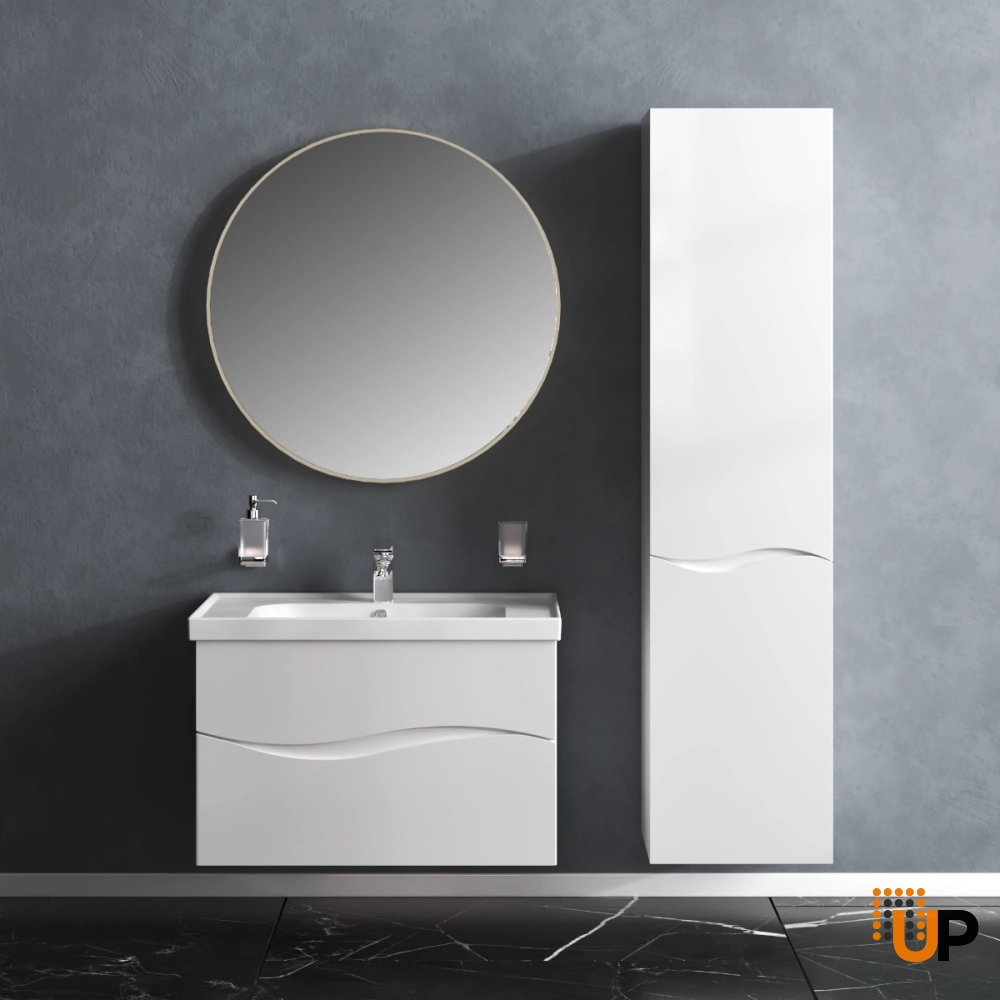 Modern Wall-Mount Bathroom Vanity with Washbasin | Wave White High Gloss Collection | Non-Toxic Fire-Resistant MDF-26" photo#2