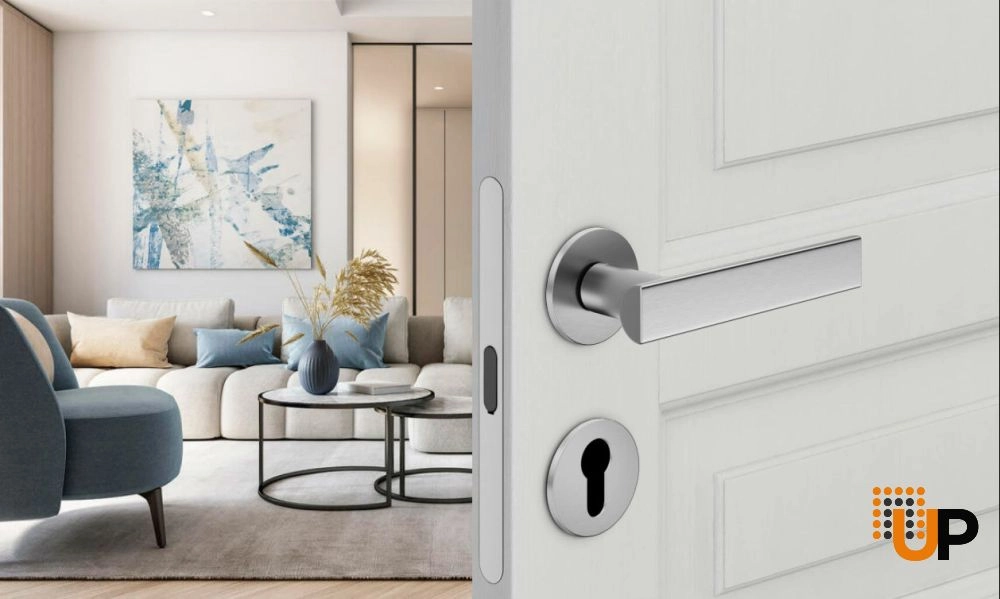 Door Euro Handle ANIK for Magnetic Lock, Satin Chrome, Entry photo#2