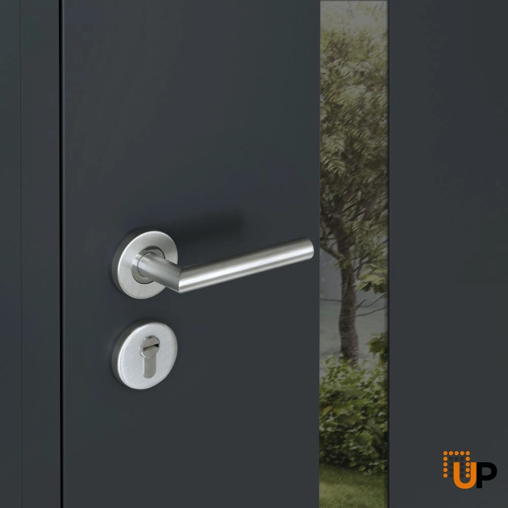 Single swing metal-aluminum modern exterior door with triplex glass | Cynex 6777 Black | 44 x 80 photo#5