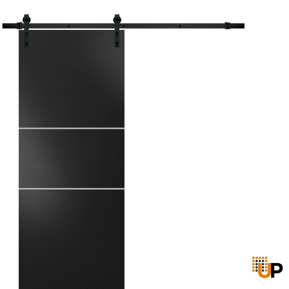 Single solid wood with honeycomb sliding modern interior barn door | Planum 0110 Black Matte | 18 x 80 photo#1