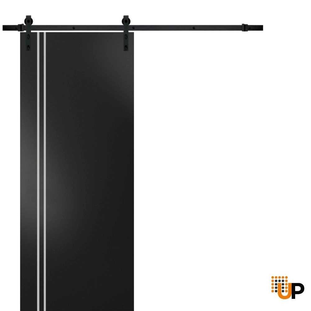 Single solid wood with honeycomb sliding modern interior barn door | Planum 0310 Black Matte | 18 x 80 photo#1