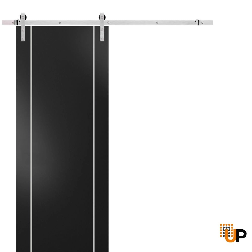Single solid wood with honeycomb sliding modern interior barn door | Planum 0410 Black Matte | 18 x 80 photo#1