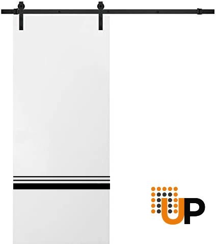 Single solid wood with honeycomb sliding modern interior barn door | Planum 0012 White | 18 x 80 photo#1