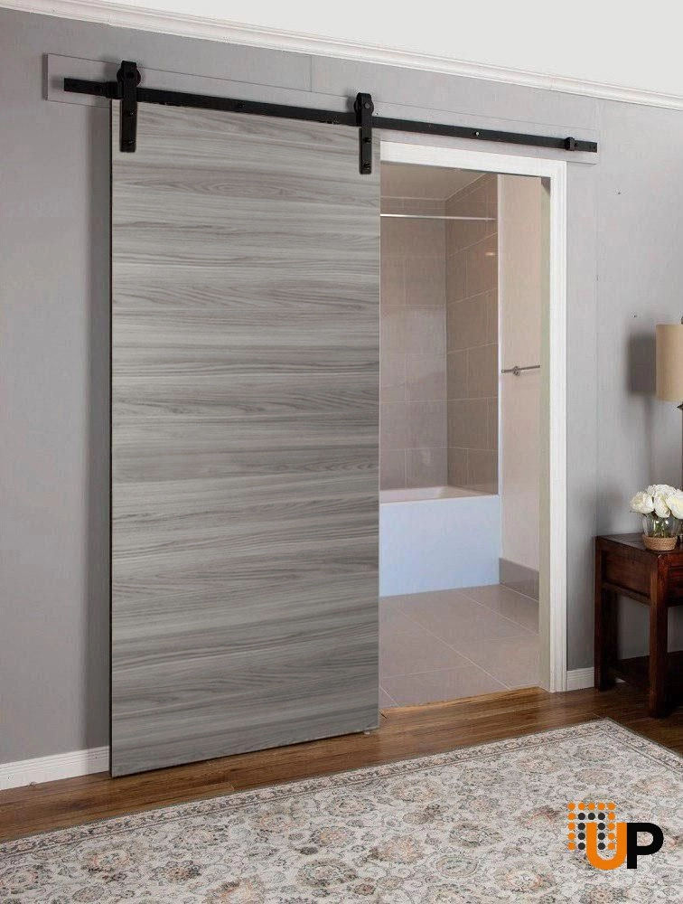 Single solid wood with honeycomb sliding modern interior barn door | Planum 0010 Ginger Ash | 18 x 80 photo#2