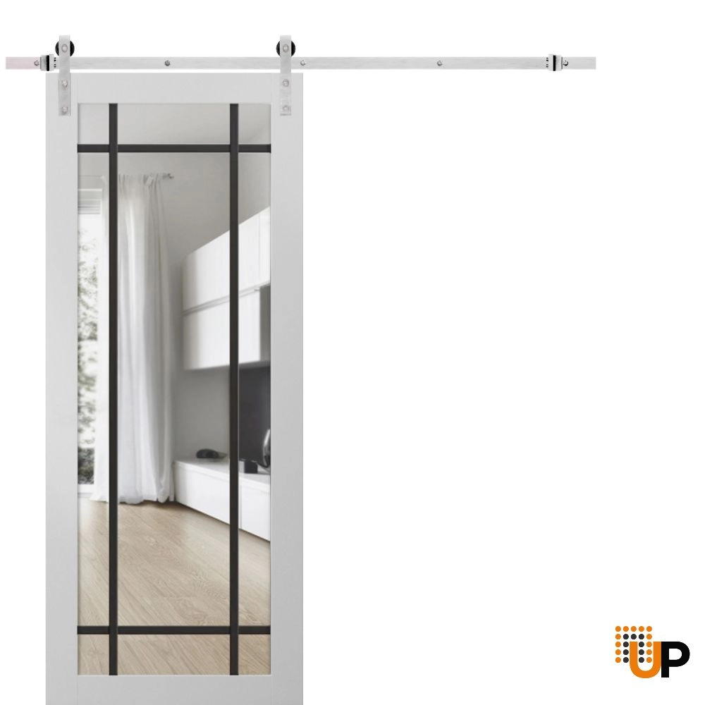 Single solid core sliding luxury interior barn door with clear glass | Lucia 2266 White | 18 x 80 photo#1