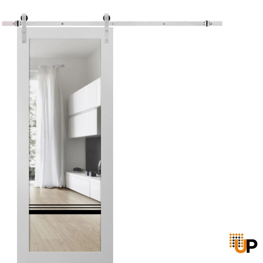 Single solid core sliding luxury interior barn door with clear glass | Lucia 2666 White | 18 x 80 photo#1