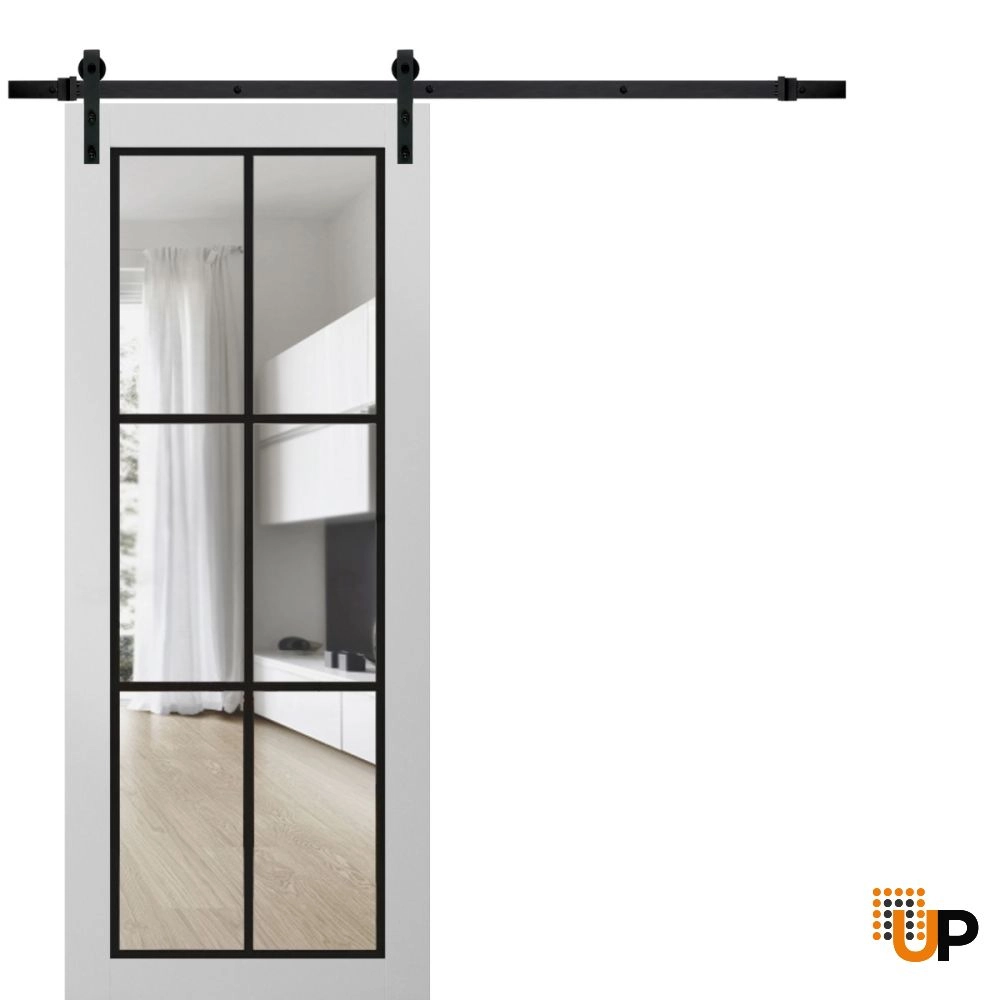 Single solid core sliding luxury interior barn door with clear glass | Lucia 2366 White | 18 x 80 photo#1