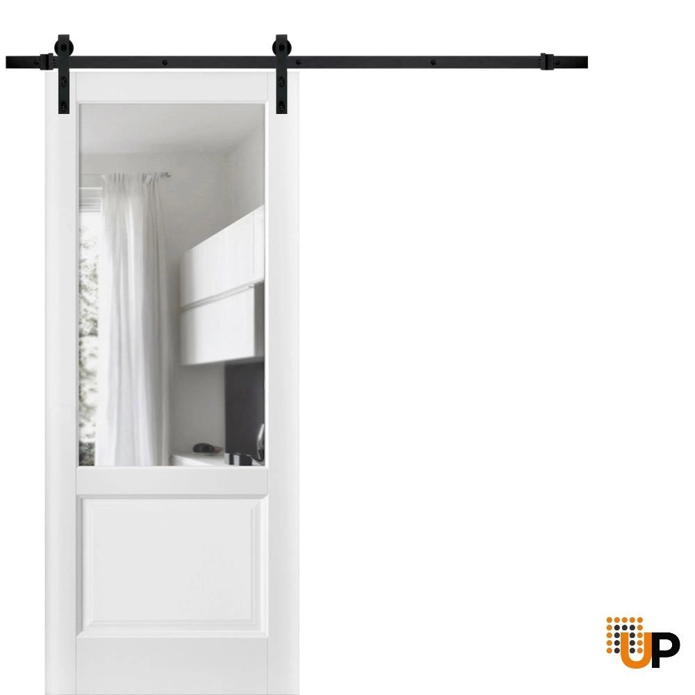 Single solid core sliding classic interior barn door with clear glass | Lucia 1533 White | 18 x 80 photo#1
