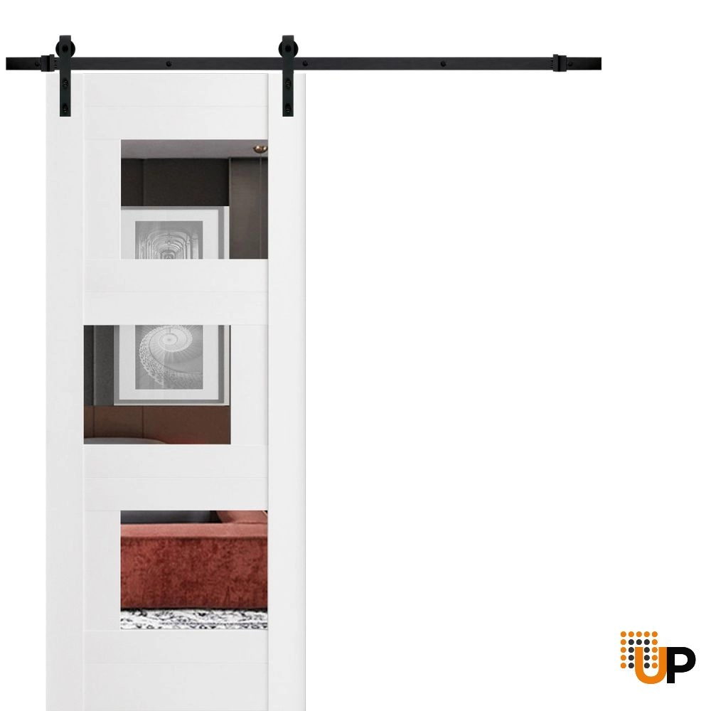 Single mdf sliding modern interior barn door with mirror glass | Sete 6999 White | 42 x 84 photo#1