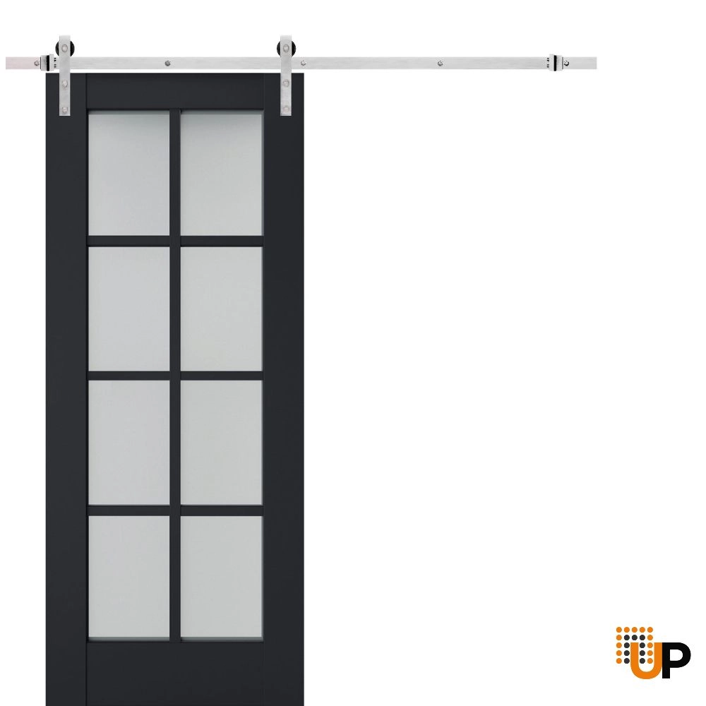 Single laminate sliding classic interior barn door with frosted glass | Veregio 7412 Antracite | 18 x 80 photo#1