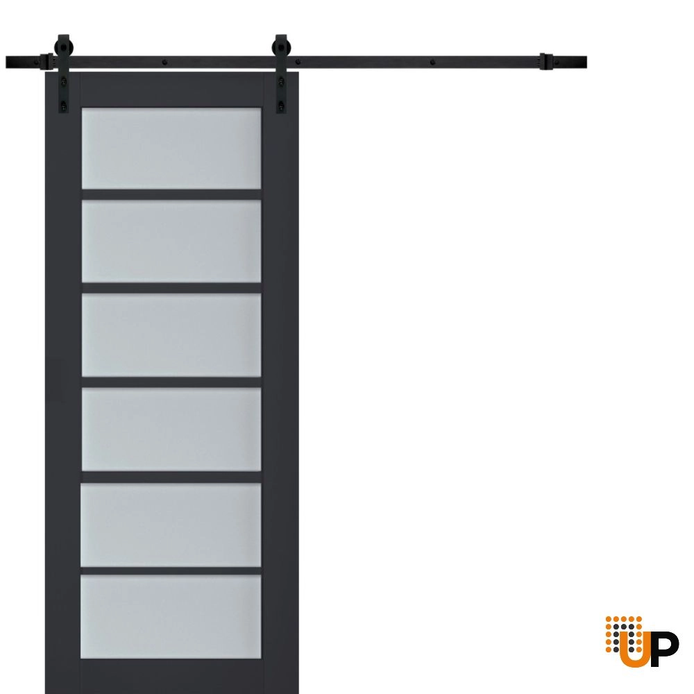 Single laminate sliding luxury interior barn door with frosted glass | Veregio 7602 Antracite | 18 x 80 photo#1