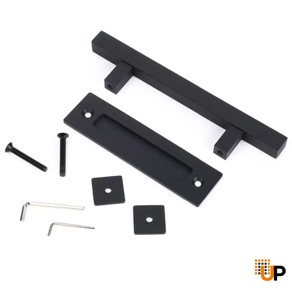 12" Modern Square Black Sliding Barn Handle photo#2