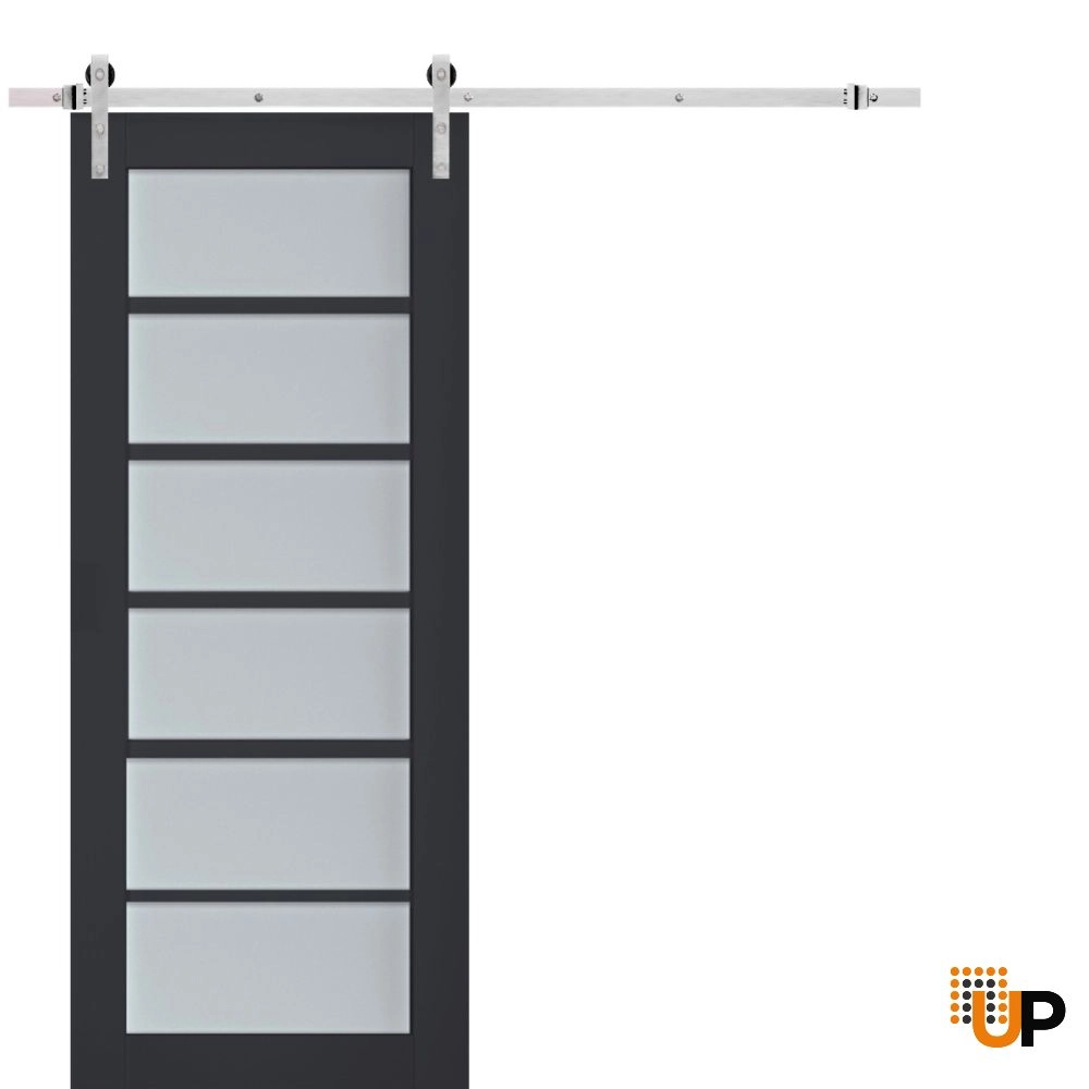 Single laminate sliding luxury interior barn door with frosted glass | Veregio 7602 Antracite | 18 x 80 photo#1