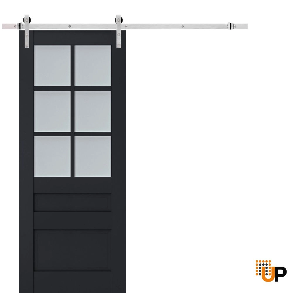 Single laminate sliding classic interior barn door with frosted glass | Veregio 7339 Antracite | 18 x 80 photo#1