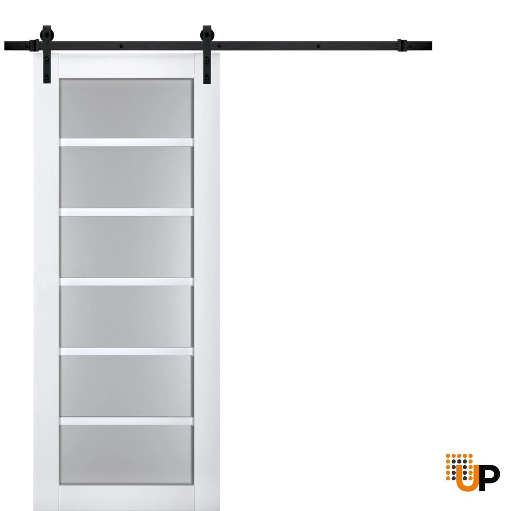 Single laminate sliding luxury interior barn door with frosted glass | Veregio 7602 White | 18 x 80 photo#1