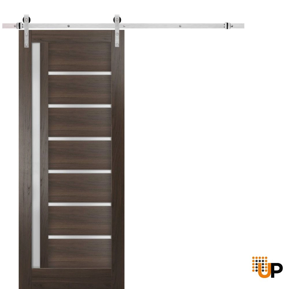 Single mdf sliding modern interior barn door with frosted glass | Quadro 4088  Chocolate Ash | 18 x 80 photo#1