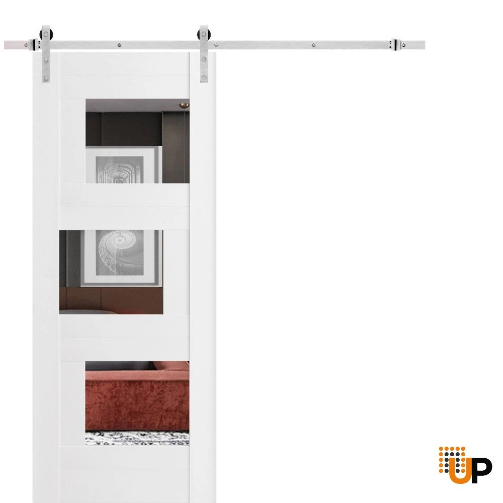 Modern mdf interior barn door with mirror glass | Sete 6999 White | 42 x 80 photo#1