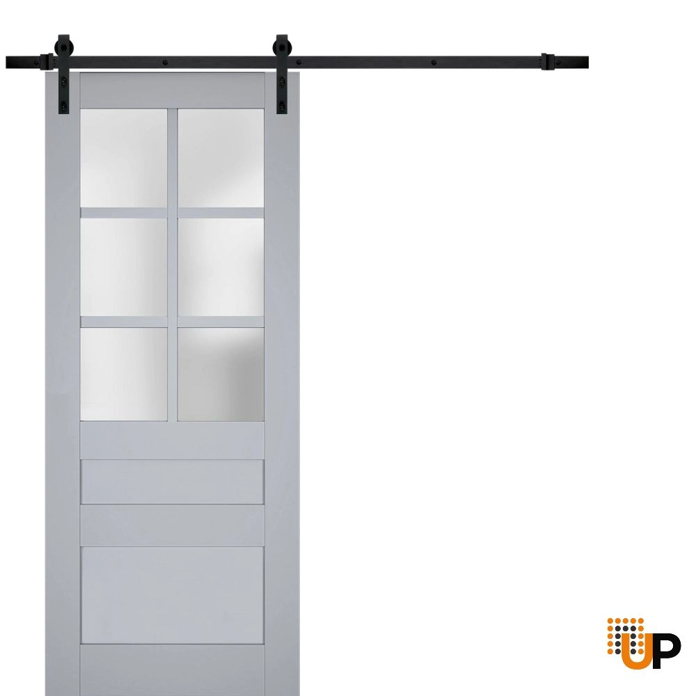 Single laminate sliding classic interior barn door with frosted glass | Veregio 7339 Matte Grey | 18 x 80 photo#1