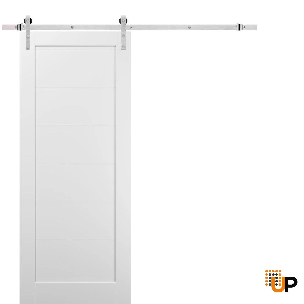 Single mdf sliding modern interior barn door | Quadro 4115 White | 18 x 80 photo#1