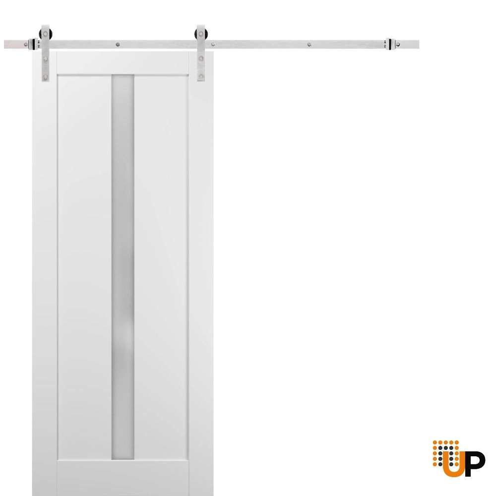 Single mdf sliding modern interior barn door with frosted glass | Quadro 4112 White | 18 x 80 photo#1