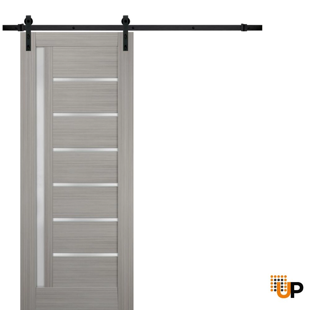 Single mdf sliding modern interior barn door with frosted glass | Quadro 4088  Ginger Ash | 18 x 80 photo#1