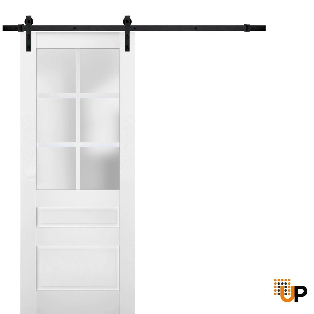 Single laminate sliding classic interior barn door with frosted glass | Veregio 7339 White | 18 x 80 photo#1