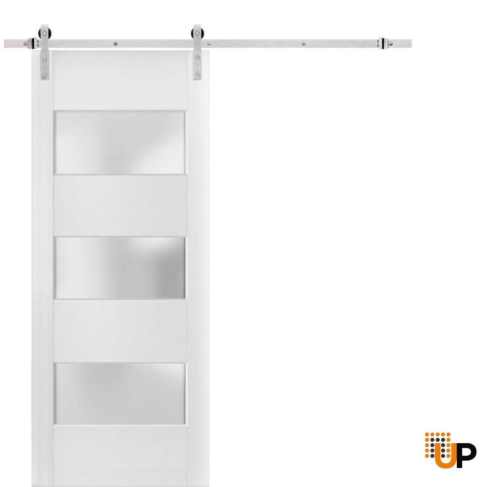 Single solid core sliding interior barn door with frosted glass | Lucia 4070 White | 18 x 80 photo#1