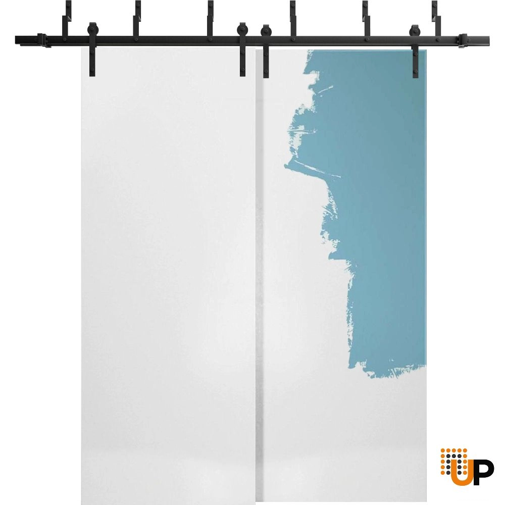 Double solid wood with honeycomb sliding modern interior barn bypass door | Planum 0010 Primed | 36 x 80 (2* 18x80) photo#1