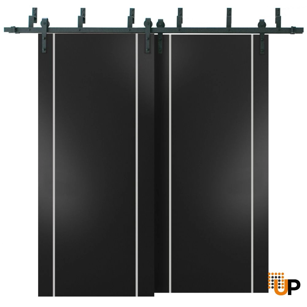 Double solid core sliding interior barn bypass door | Planum 0410 Black Matte | 36 x 80 (2* 18x80) photo#1