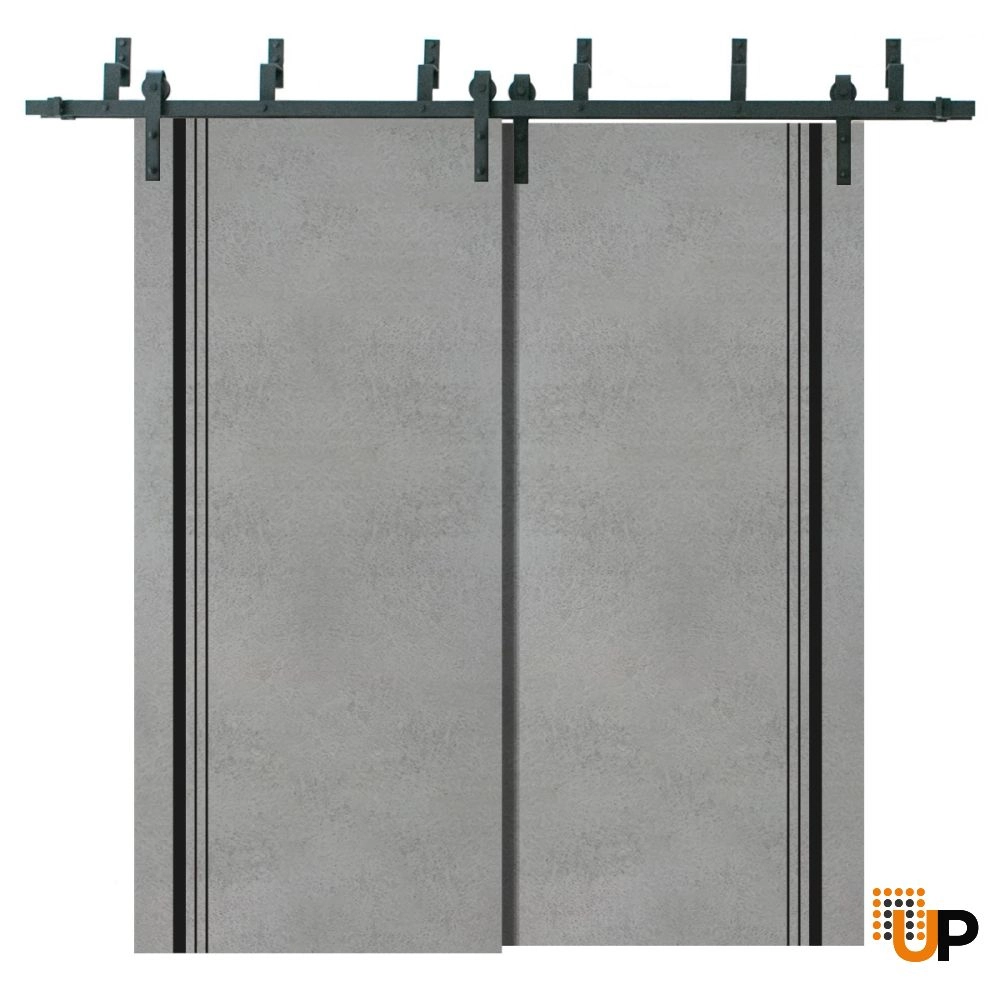 Double solid wood with honeycomb sliding modern interior barn bypass door | Planum 0011 Concrete | 36 x 80 (2* 18x80) photo#1
