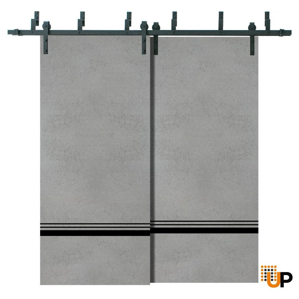 Double solid wood with honeycomb sliding modern interior barn bypass door | Planum 0012 Concrete | 36 x 80 (2* 18x80) photo#1