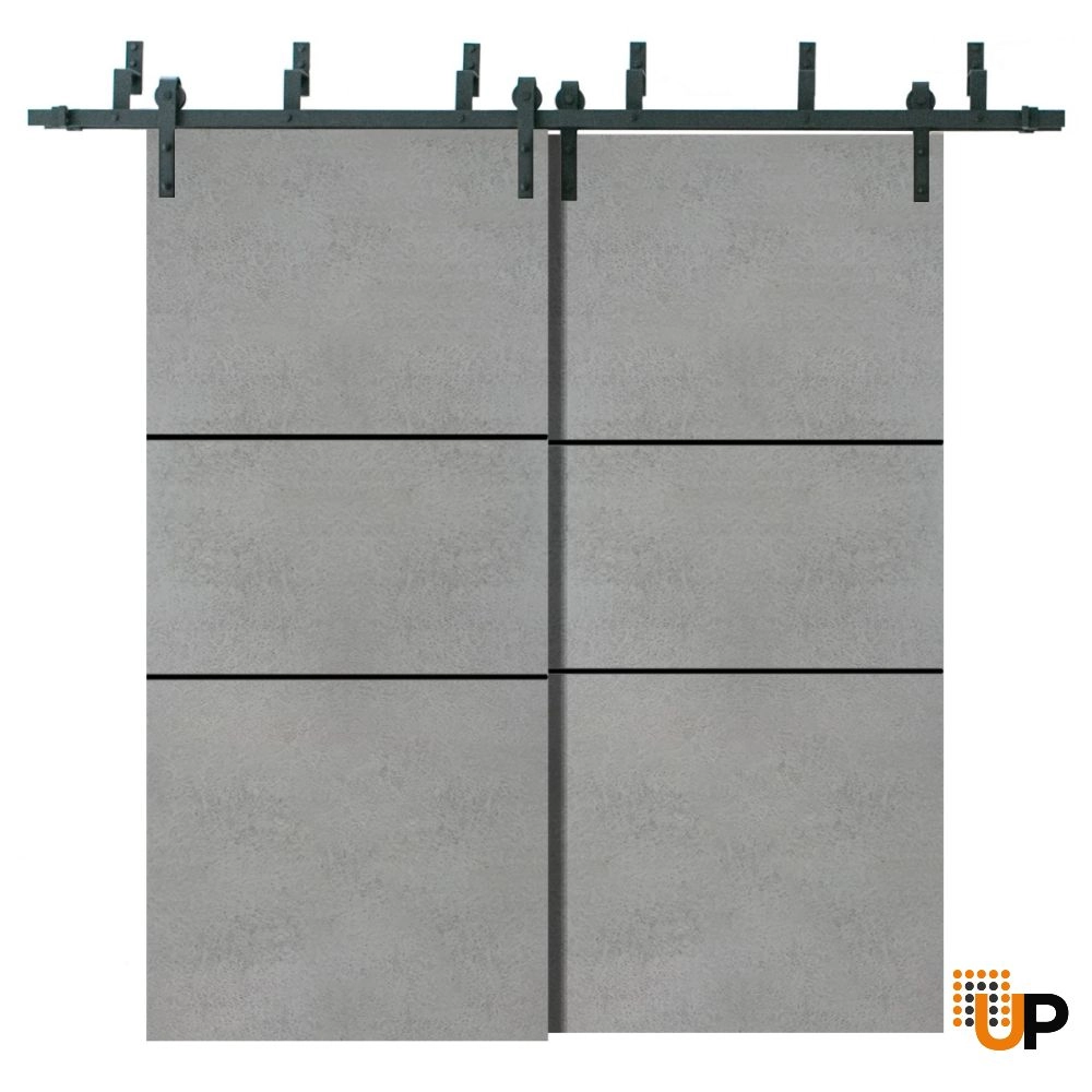 Double solid wood with honeycomb sliding modern interior barn bypass door | Planum 0014 Concrete | 36 x 80 (2* 18x80) photo#1