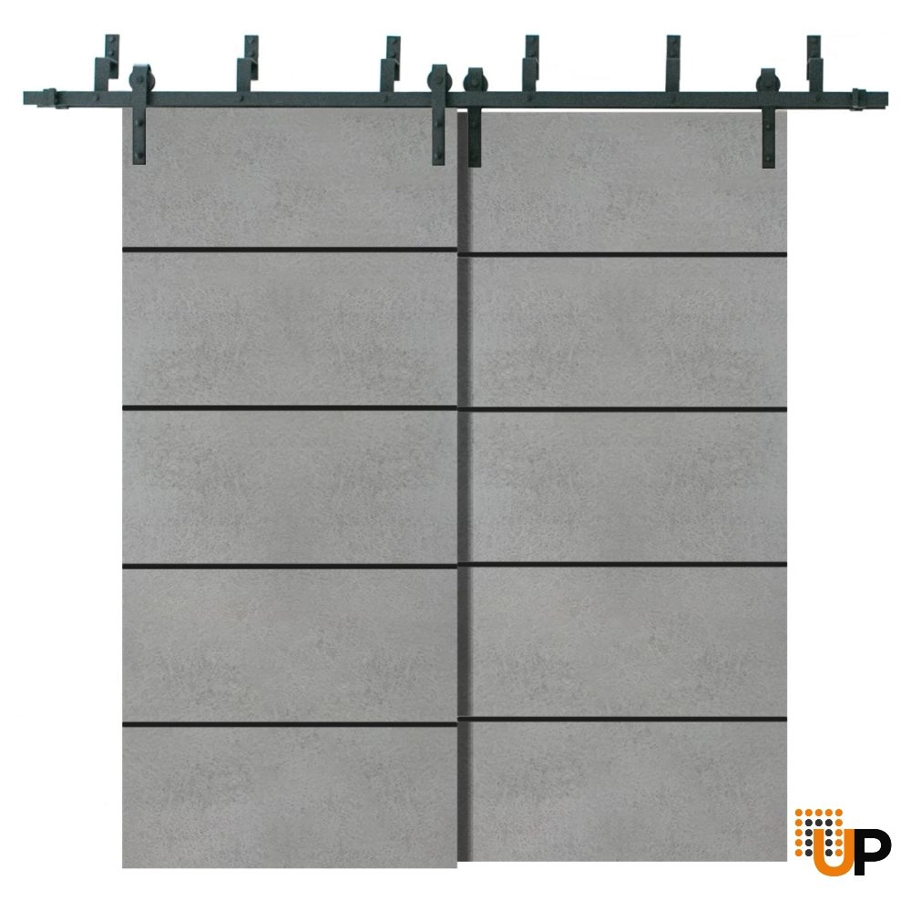 Double solid wood with honeycomb sliding modern interior barn bypass door | Planum 0015 Concrete | 36 x 80 (2* 18x80) photo#1
