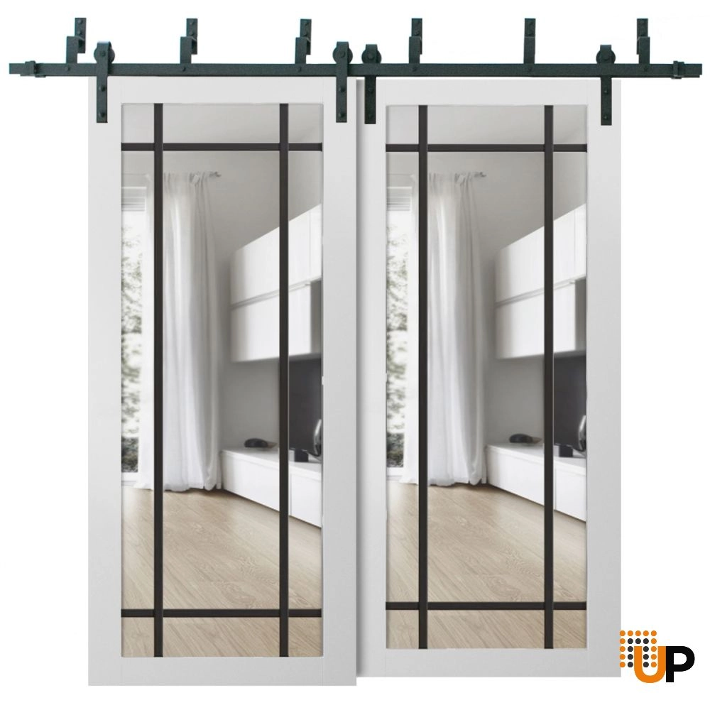 Double solid core sliding luxury interior barn bypass door with clear glass | Lucia 2266 White | 36 x 80 (2* 18x80) photo#1
