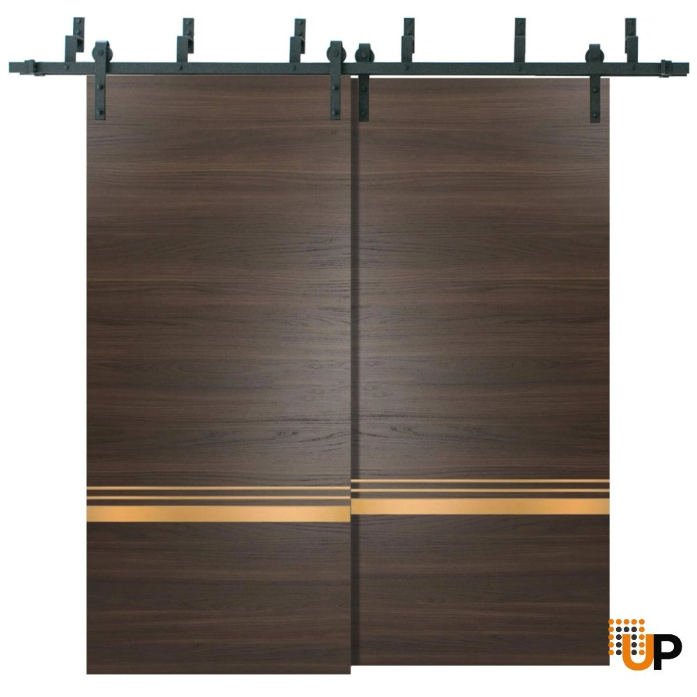 Double solid wood with honeycomb sliding modern interior barn bypass door | Planum 2010 Chocolate Ash | 36 x 80 (2* 18x80) photo#1