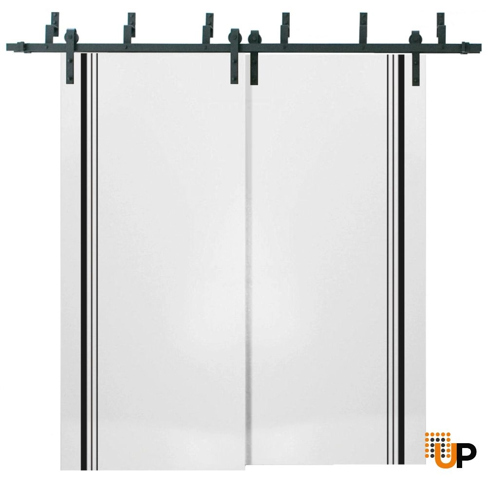 Double solid wood with honeycomb sliding modern interior barn bypass door | Planum 0011 White | 36 x 80 (2* 18x80) photo#1