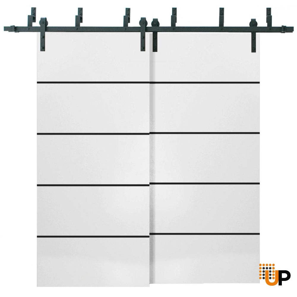 Double solid wood with honeycomb sliding modern interior barn bypass door | Planum 0015 White | 36 x 80 (2* 18x80) photo#1