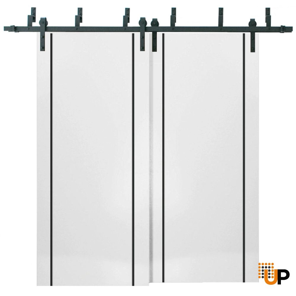 Double solid wood with honeycomb sliding modern interior barn bypass door | Planum 0017 White | 36 x 80 (2* 18x80) photo#1